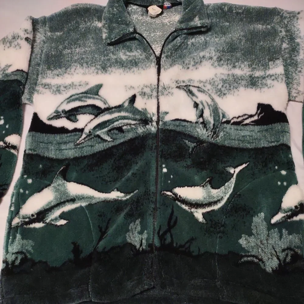 Vintage George Vine Dolphin Jacket Men's XL Sherpa Fleece Full Zip Made in USA